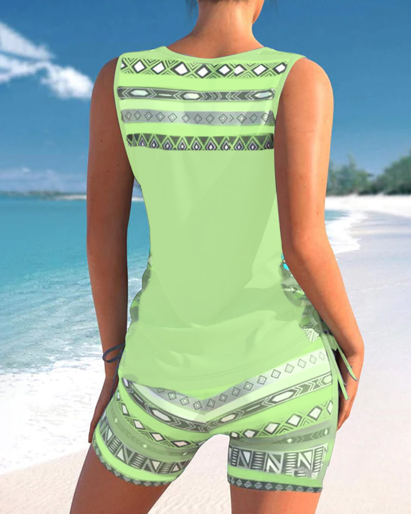 Vivido | Donna Tankini Geometrico Elegante con Scollatura a V | Colore Brillante e Intenso