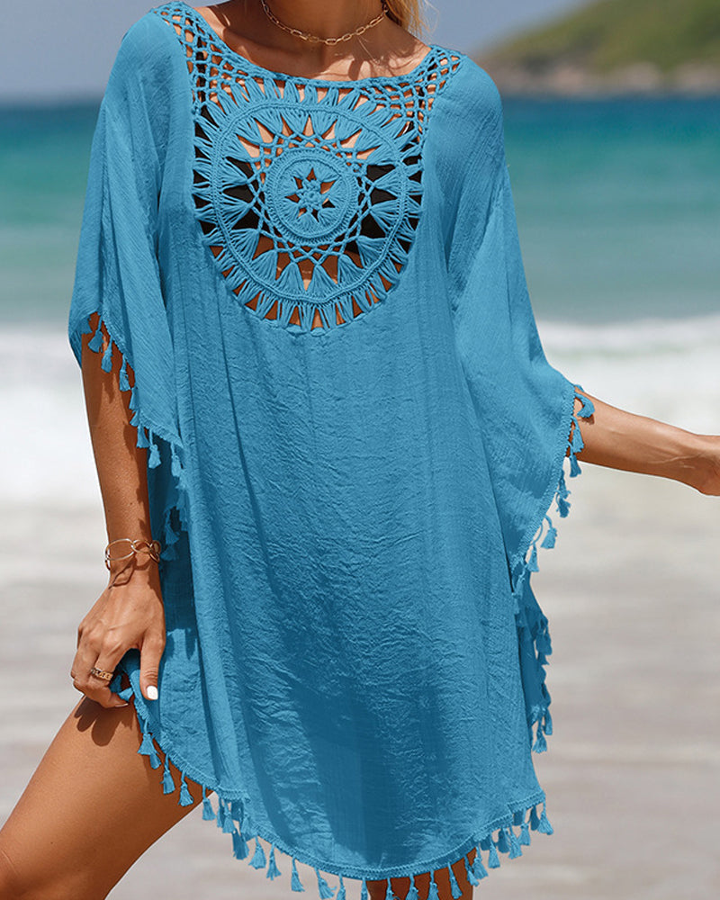 LunaLago | Donna Chic Elegante Poncho da Spiaggia | con Frange Sofisticate