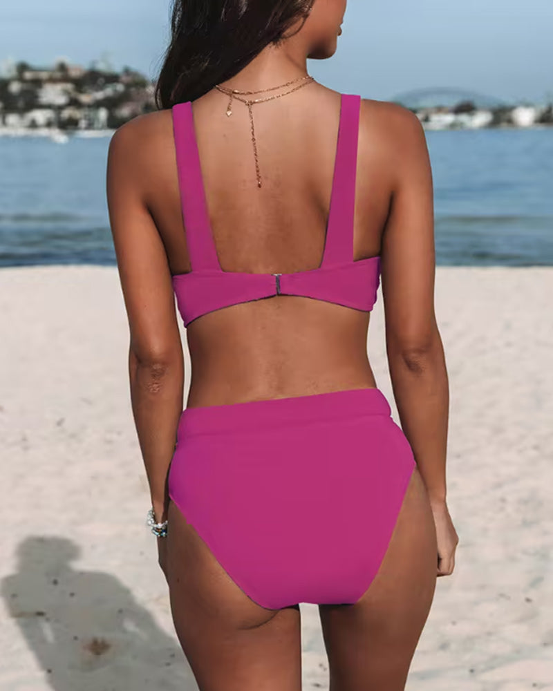 Fresca Onda | Bikini da Donna Monocromatico con Vita Alta | Eleganza Semplice