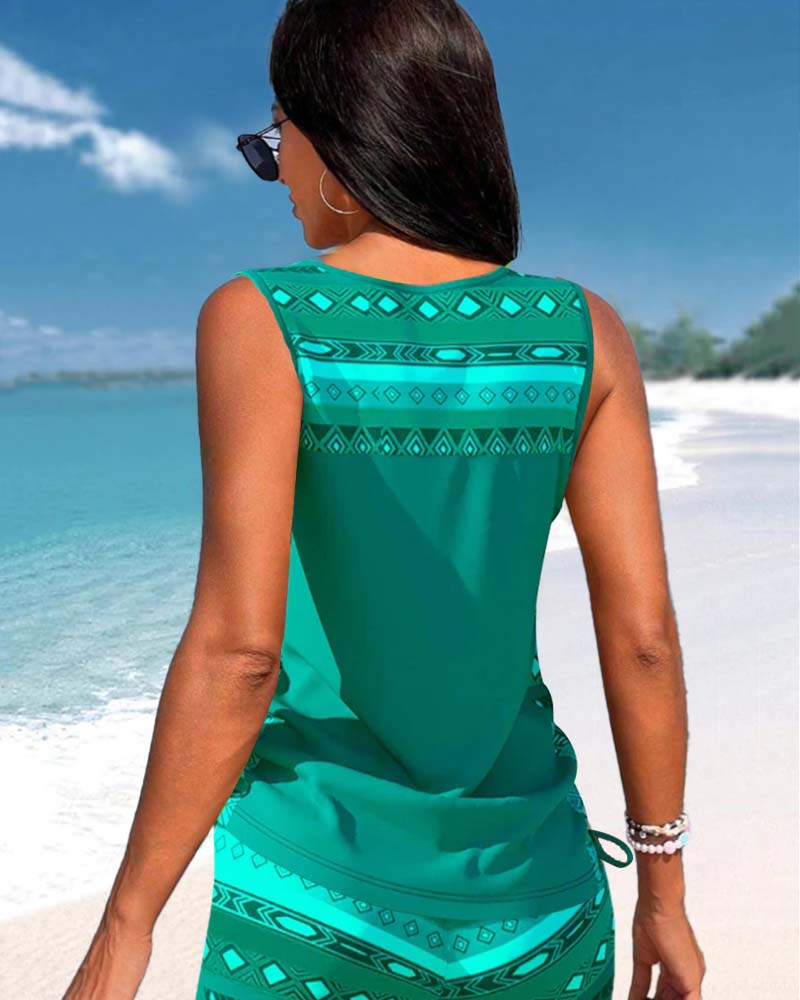 Vivido | Donna Tankini Geometrico Elegante con Scollatura a V | Colore Brillante e Intenso