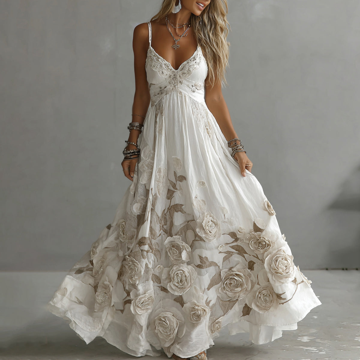 Clasrissa | Abito Lungo da Donna con Ricami Vintage