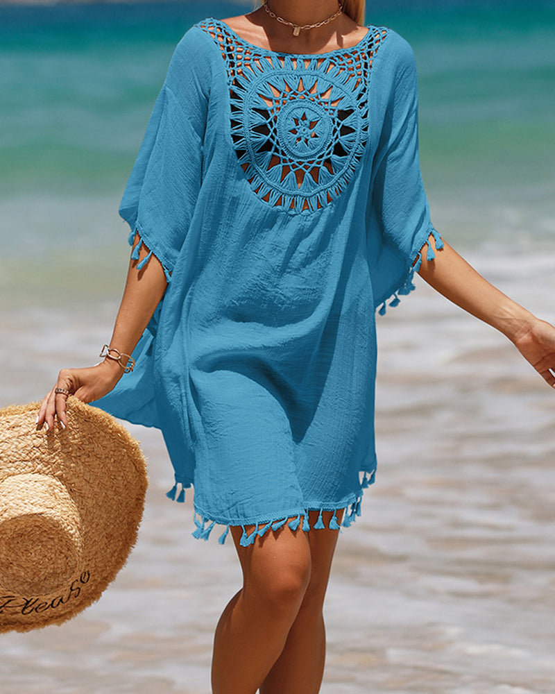 LunaLago | Donna Chic Elegante Poncho da Spiaggia | con Frange Sofisticate