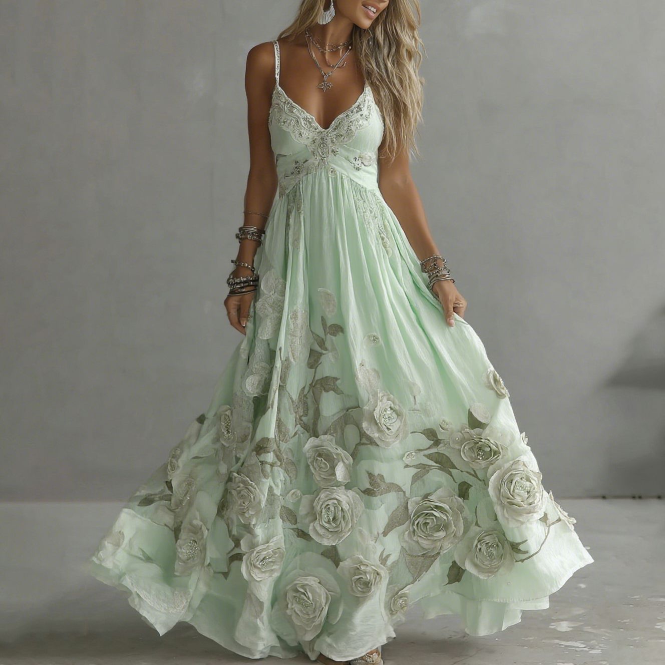 Clasrissa | Abito Lungo da Donna con Ricami Vintage