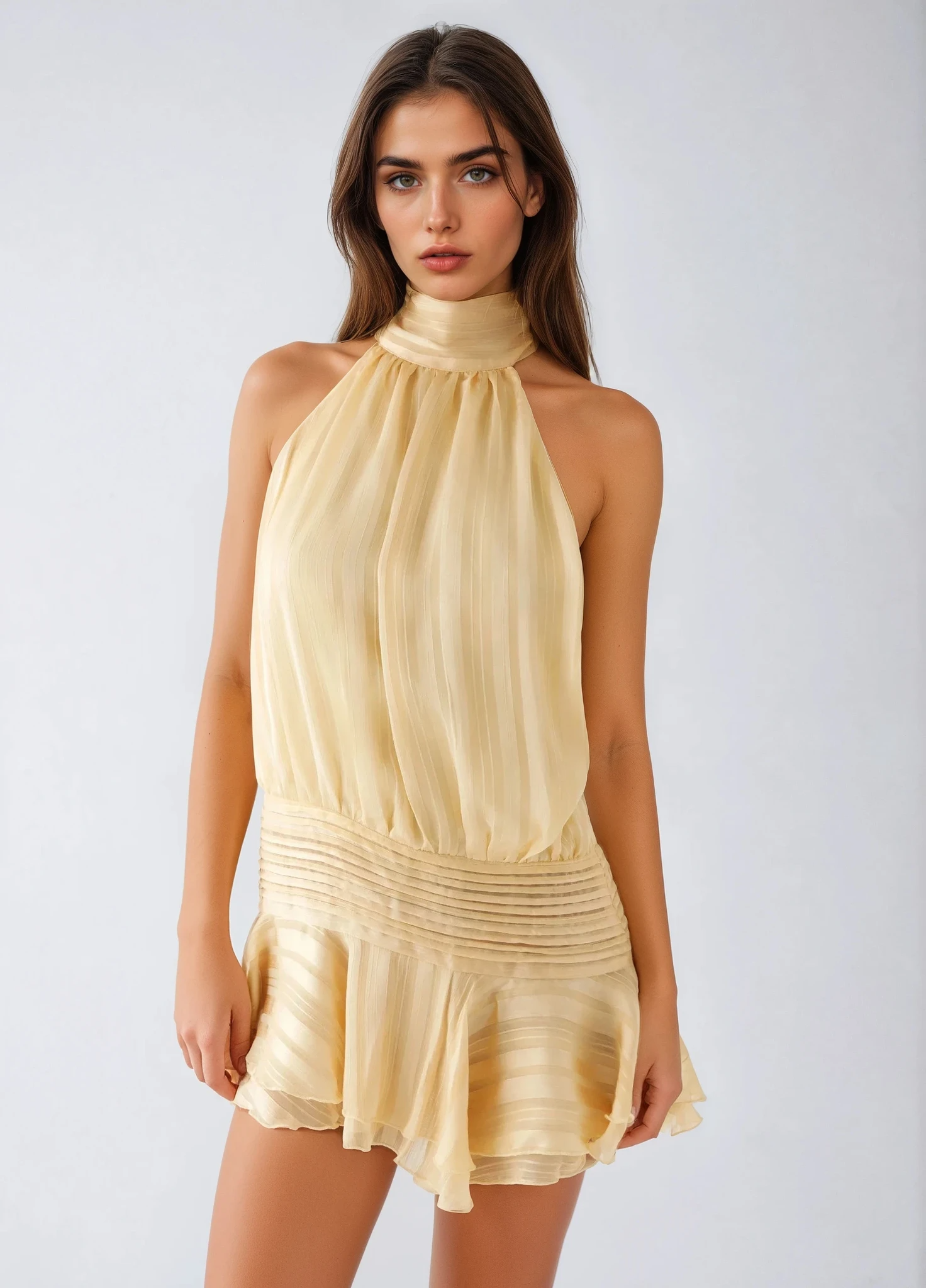 Belladonna | Donna Scollo Halter Fluttuante Mini Abito | Per Freschezza e Femminilità