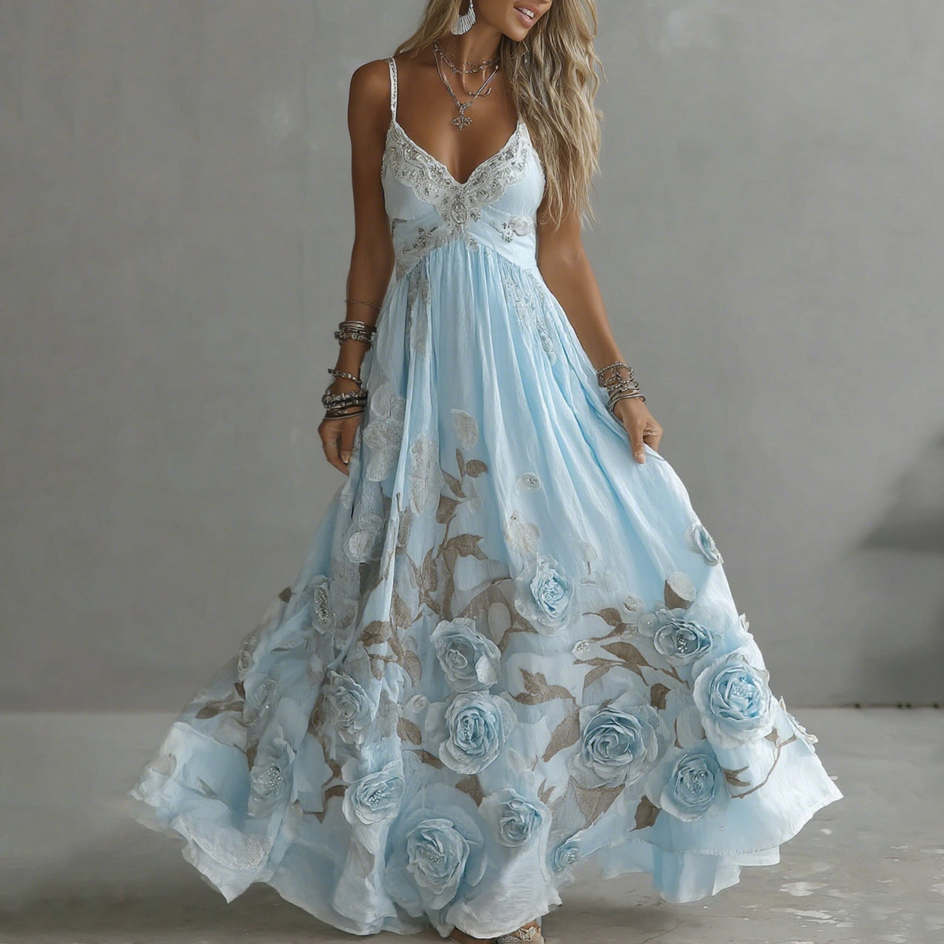 Clasrissa | Abito Lungo da Donna con Ricami Vintage