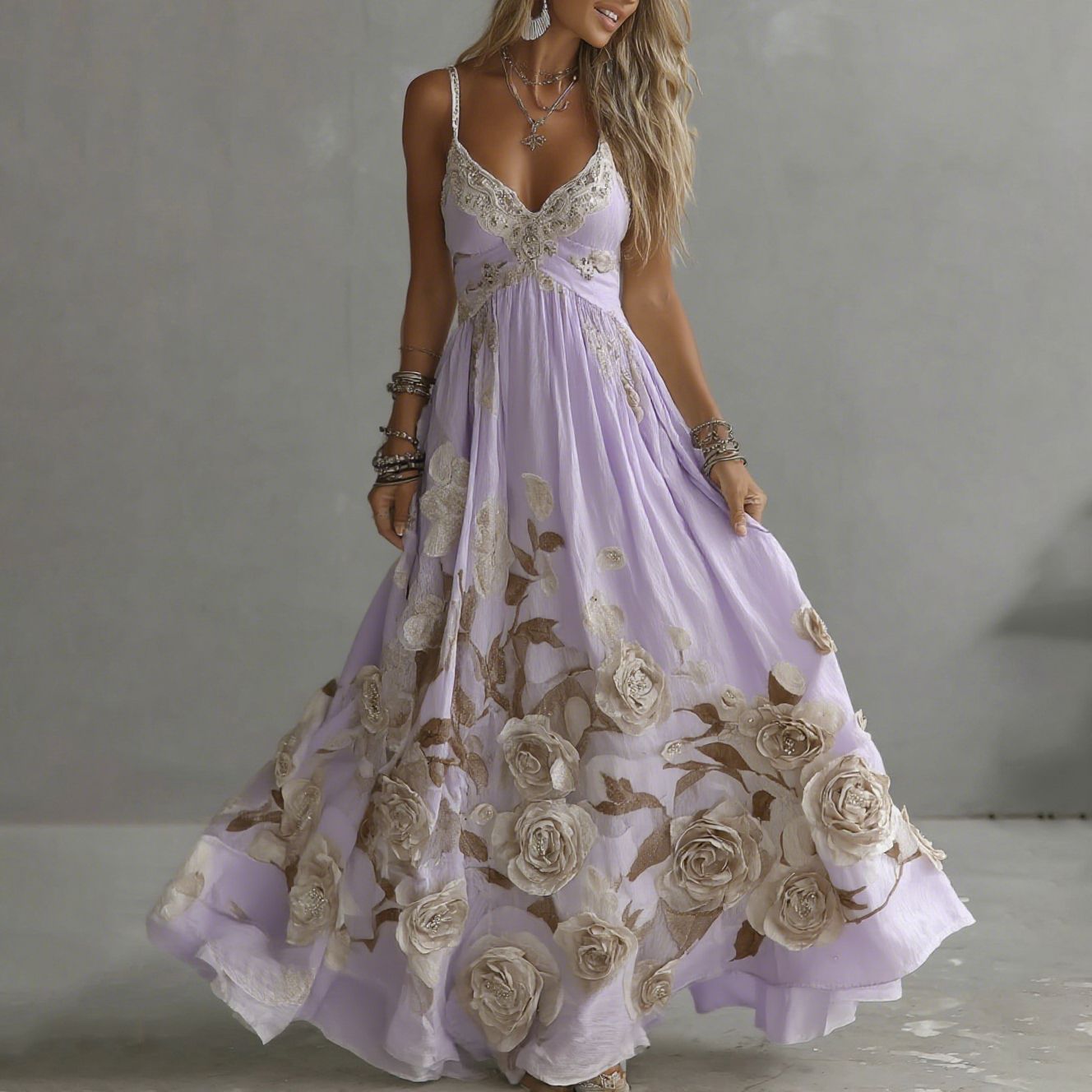 Clasrissa | Abito Lungo da Donna con Ricami Vintage