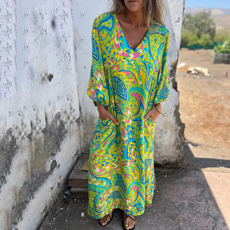 Egle | Donna Raffinato Lungo Abito Con Scollo Profondo | Per Eleganza Quotidiana